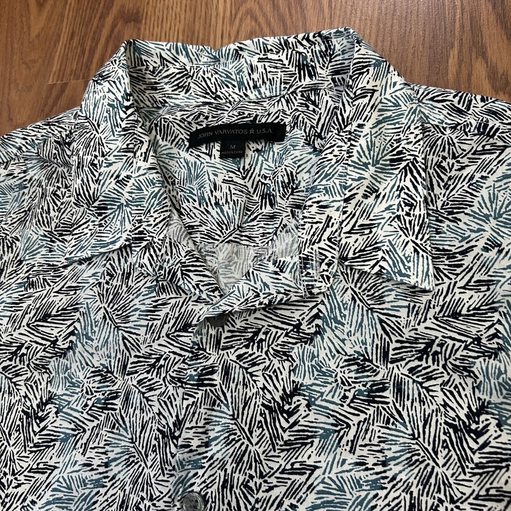John Varvatos Short Sleeve Button Up Shirt Floral Palm Leaf AOP Print Men's M